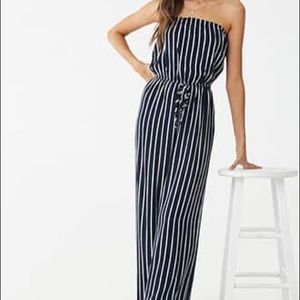 Forever 21 stripe shoulder off jumpsuit